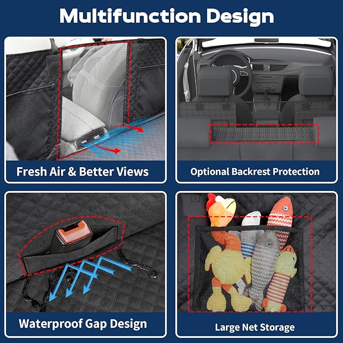 Aulase Tough Dog Car Seat Cover for Back Seat with Seatback Top Protection, Waterproof Hard Bottom Back Seat Extender for Dogs, Scratch Resistant Heavy Duty Dog Hammock for Car SUV Small Trucks