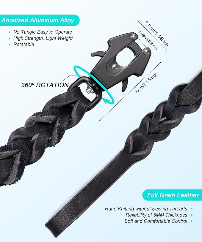 GEIT 4/5/6FT Leather Dog Leash, Heavy Duty Dog Training Leashes, Genuine Leather Braided Leash with Quick Release/Locking Tactical Frog Clip for Medium and Large Dogs