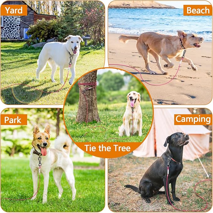 XiaZ Dog Tie Out Cable, 15ft Dog Lead for Yard, Heavy Duty Chain Line Outside for Small Medium Large Dogs Up to 250 lbs, Outdoor Dogs Runner Tether