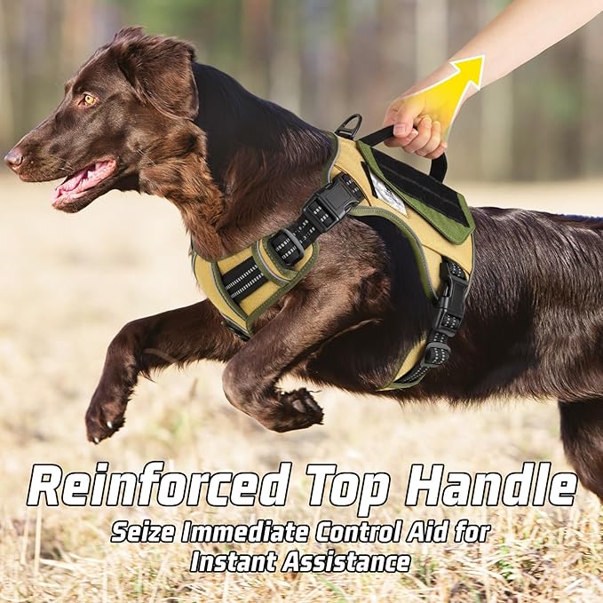 WINGOIN Tactical Dog Harness for Medium Dogs, No Pull Harness with Handle 2 Pockets Poop Bag, Reflective Dog Vest, Military Service Heavy Duty Big Dog Harness for Walking Hiking Training (Khaki, M)