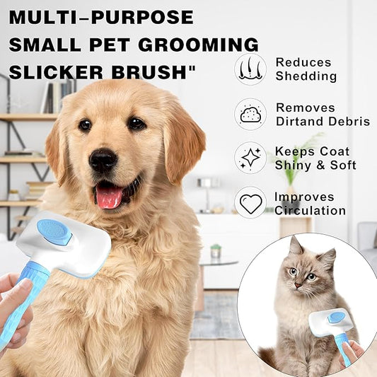 Self Cleaning Slicker Brush, Dog Cat Pet Grooming Shedding, Deshedding Brush and Dematting Tool, Easy to Remove Loose Undercoat, Knots, Mats, Tangles,and Flying Hair (Sky Blue)