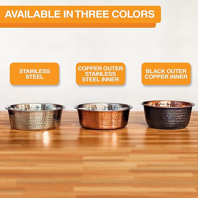 Neater Pet Brands Hammered Decorative Designer Bowls - Luxury Style Premium Dog and Cat Dishes (Medium, Stainless)