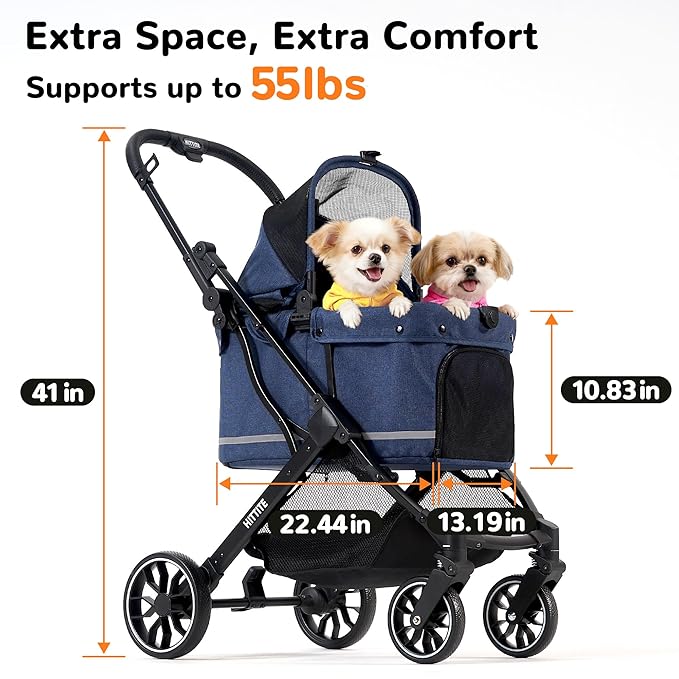 HITTITE Pet Stroller with Weatherproof Cover, All-Terrain 4-Wheel Cat & Dog Stroller with Adjustable Canopy, Foldable Dog Strollers with Storage Basket for Small to Medium Dogs Up to 55 lbs.