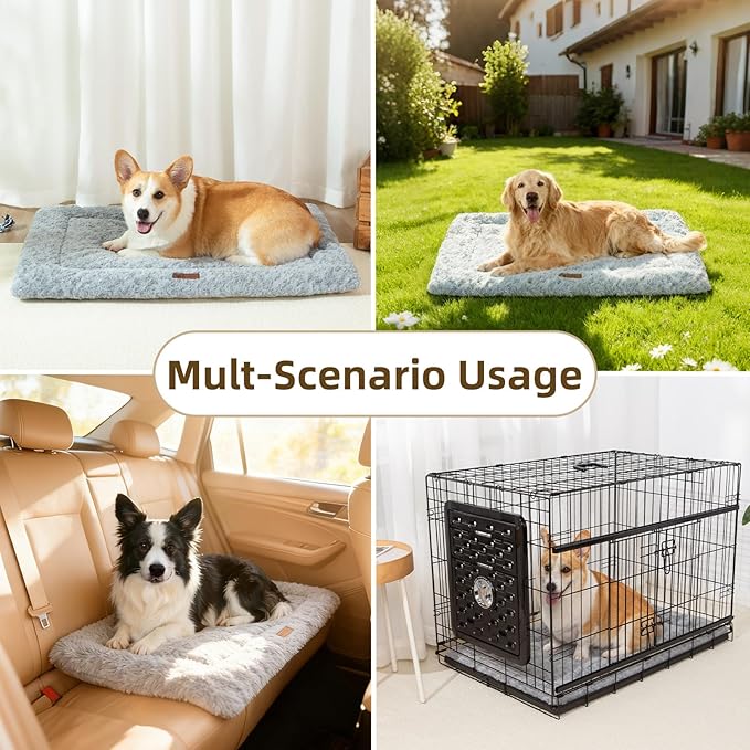 Reversible Dog Bed Mat 41"x27" for Large Dogs - Supportive Double-Sided Crate Pad, All-Season Cooling & Warmth, Ultra Soft Machine Washable Pet Bed, Fits Most 42-Inch Kennels, Light Grey