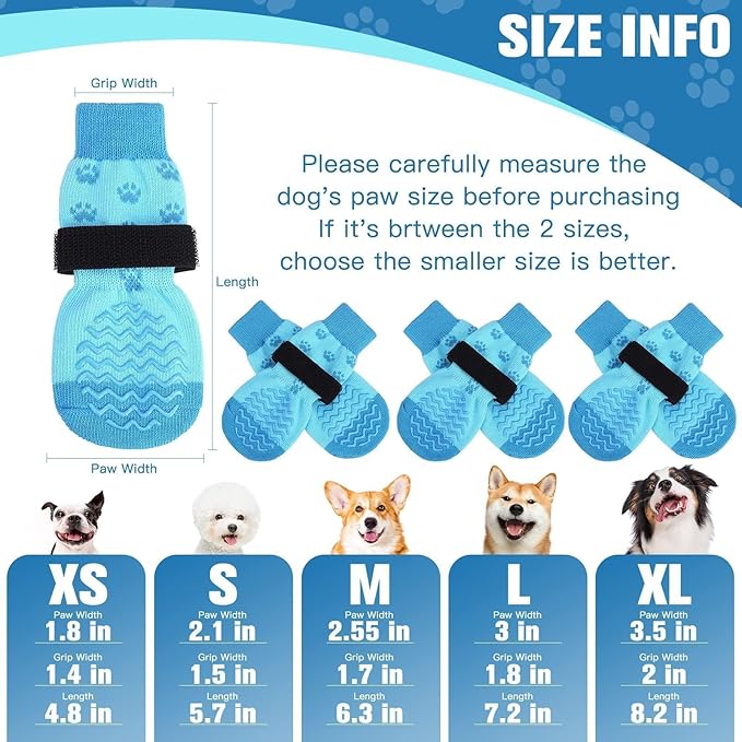 EXPAWLORER 6Pcs Anti Slip Dog Socks to Prevent Licking Paws, Dog Shoes for Winter, Double Sides Dog Boots & Paw Protectors Booties for Hardwood Floors with Grippers Small Medium Large Senior Dogs, S