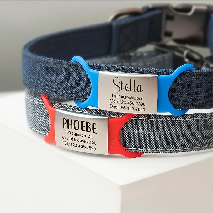 Anavia Slide On Silent Pet ID Tags, S/M/L/XL Personalized Multi-Color Silicone Band Cat Dog Name Tags, Customized Engraved Stainless Steel, Chew-Proof Quiet Dog Collar Tags (Small, Black)