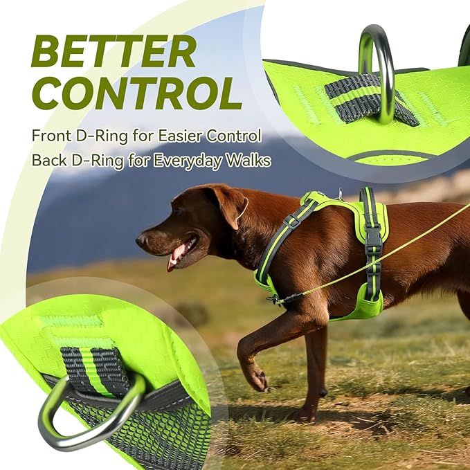 VIVAGLORY Dog Harness Easewalk No Pull Dog Harness with Handle & Front Back Clip for Training Lifting, Easy On Adjustable Padded No Pull for Pet & Puppy, M, Bright Yellow