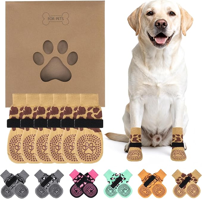 KOOLTAIL Anti Slip Dog Socks for Hot/Cold Pavement to Prevent Licking Paws, Paw Protector&Dog Boots with Grippers for Hardwood Floors,Traction Control No Twist Booties for Small Medium Large Dogs SM