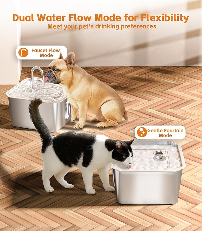 UPAWPIA 4L/135oz Large Cat Water Fountain Stainless Steel with 3 Filters Pet Water Fountain for Cats Quiet Indoor Pets Dog Small Animal Automatic Dog Water Dispenser for Drinking Watering Supplies