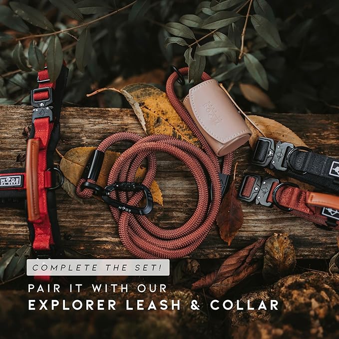 MADE TO ROAM Premium Explorer Harness - Y-Shaped Dog Harness with Adjustable Durable Nylon, Soft Padding, Metal Buckles and Leather Handle for Small, Medium, Large Dogs (Vermont Weekends, Size 3)