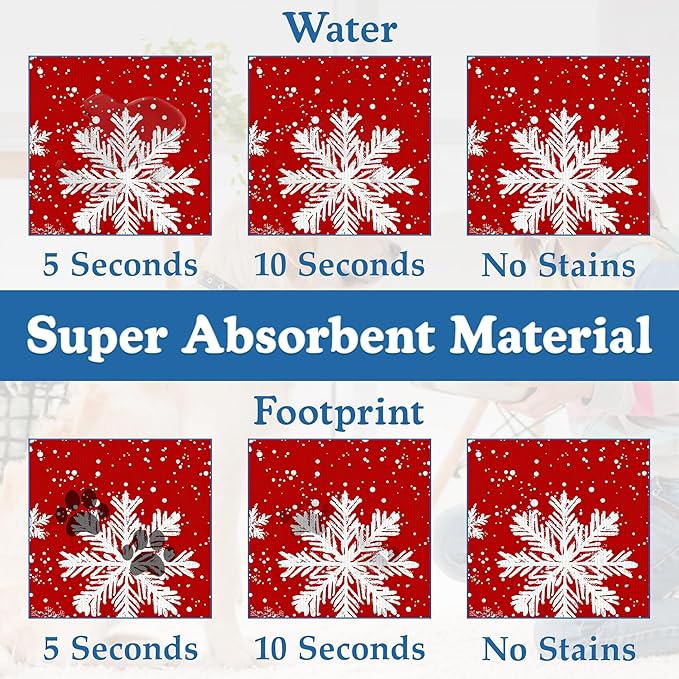 Chirtsmas Snow Flower Pet Food Mat for Cats and Dogs–Absorbent Quick Dry Feeding Placemat, Non Slip Rubber Base, Waterproof Bowl Mat for Indoor Use, Pet Supplies 16"x24"