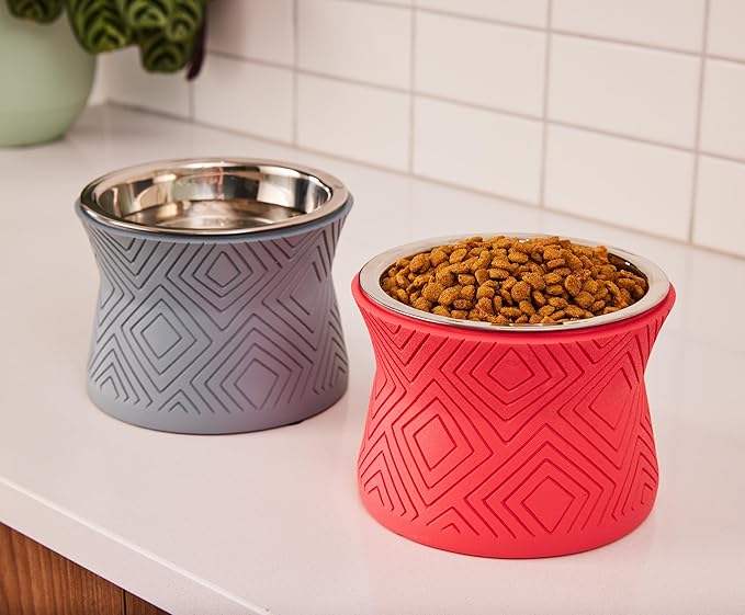 Pet Junkie Santa Fe Single Elevated Pet Bowl Stand with Removable Stainless Steel 16oz Inner Bowl for Small Dog Breed or Cat - Raised Dog Food or Water Station (Small, Coral Pink)