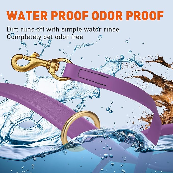 Viper Biothane K9 Working Dog Leash Waterproof Lead for Tracking Training Schutzhund Odor-Proof Long Line with Solid Brass Snap for Puppy Medium and Large Dogs 6ft, Amethyst Purple