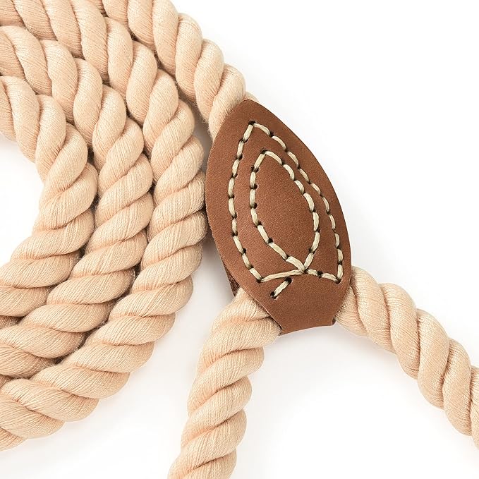Mile High Life Dog Leash | Braided Cotton Rope Dog Leashes with Leather Tailor Tip | 5 Feet Dog Leash w Heavy Duty Metal Clasp | Wedding Dog Leash (Light Brown, 60 Inches)