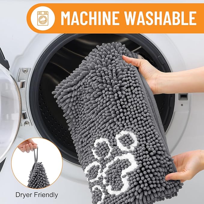 Smiry Chenille Dog Drying Towel, Extra Absorbent Bath Towel for Mud Dogs, Ultra Soft Quick Dry Pet Wash Mitt for Bathing, Grooming and Post-Walk Cleaning (31x13 Inches, Dark Grey)