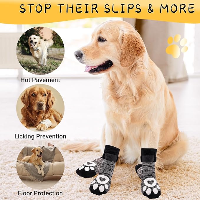 6 Pcs Non Slip Dog Socks to Prevent Licking Paws, Double-Sided Grip Anti-Skid Paw Protectors for Hardwood Floors,Hot/Cold Pavement Traction Control for Small Medium Large Senior Dogs