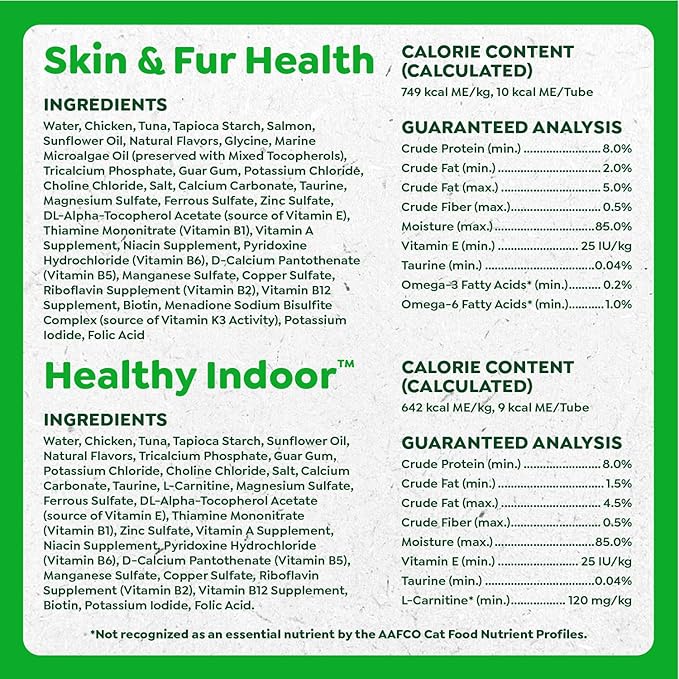 Greenies Feline Smart Purees Healthy Indoor and Skin & Fur Health Lickable Cat Treats, with Real Chicken, with Real Salmon, 0.49 oz. Tubes, 40 Count