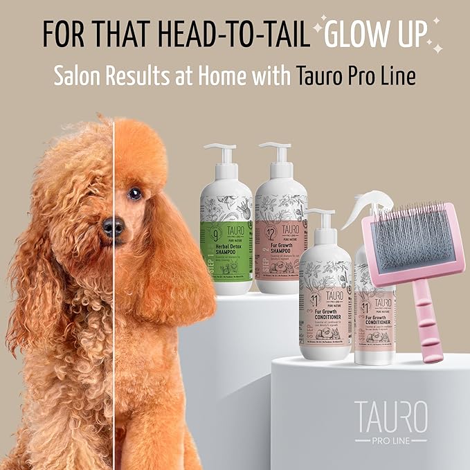 Tauro Pro Line Dog Brush for Shedding - Doodle & Poodle Slicker Brush for Long Haired Dogs & Cats - Detangler for Pet Grooming, Non-Slip Grip, Soft Pin (Size L - Pink)
