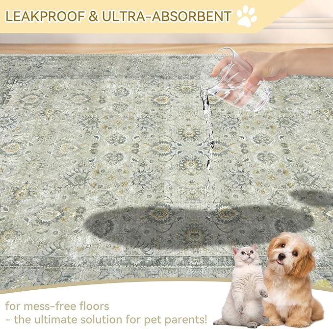 Washable Pee Pads for Dogs, 2 Pack 18'' x 24'' Reusable Non-Slip Puppy Pads with Super Absorbent, Waterproof Rug for Training Travel Whelping Housebreaking Incontinence Crate