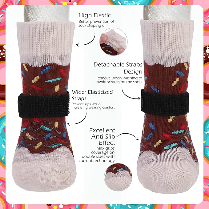 EXPAWLORER 4 Pcs Anti Slip Dog Socks, Dog Shoes for Hot Pavement, Dog Booties for Hardwood Floor, Prevent Licking Paws, Boots & Paw Protectors for Small Medium Large Senior Dogs