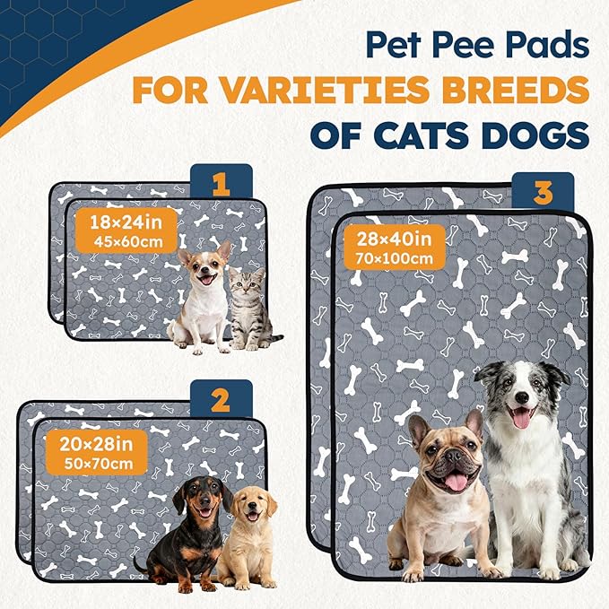 2 Pack Washable Pee Pads for Dogs, Absorbent Reusable Puppy Training Pads, Leakproof, Non-Slip, Waterproof Cat Doggie Pad Pet Potty Mat for Indoor&Outdoor, Whelping, Crate, Gray 28"x40"
