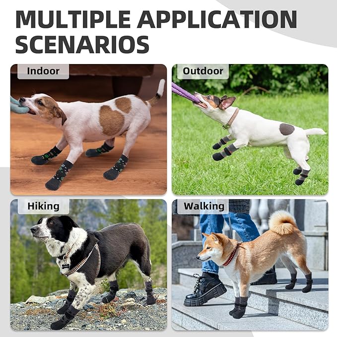 PUPTECK Anti Slip Dogs Shoes for Hot/Cold Pavement, Senior Booties, Rubber Boots & Paw Protectors for Small Medium Large Size Dogs to Prevent Licking, Grippy Socks for Hardwood Floors, Tiger, L