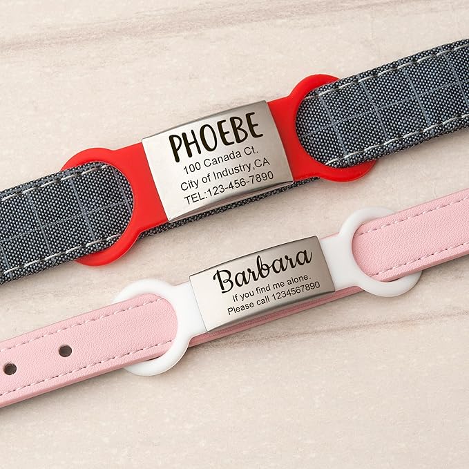 Anavia Slide On Silent Pet ID Tags, S/M/L/XL Personalized Multi-Color Silicone Band Cat Dog Name Tags, Customized Engraved Stainless Steel, Chew-Proof Quiet Dog Collar Tags (Pink, X-Large)