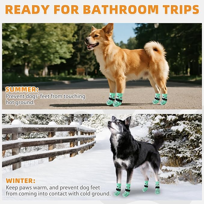 KOOLTAIL Anti Slip Dog Socks for Hot/Cold Pavement to Prevent Licking Paws, Paw Protector&Dog Boots with Grippers for Hardwood Floors,Traction Control No Twist Booties for Small Medium Large Dogs SM