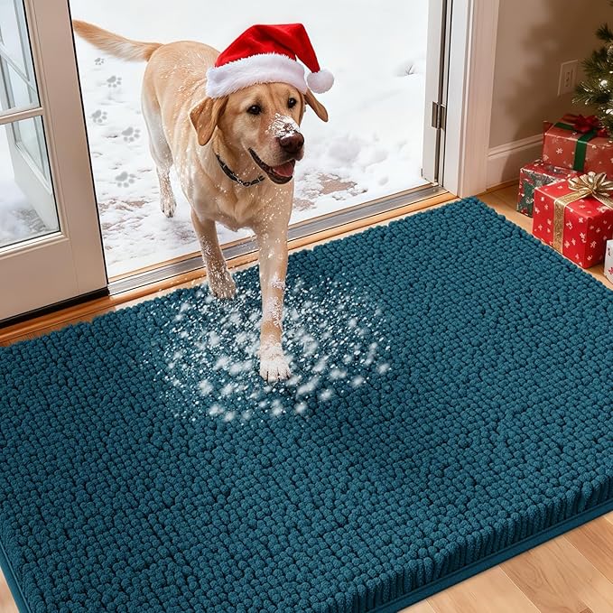 IM HOME Large Dog Door Mats for Muddy Paws, 48" x 30" Chenille Absorbent Mud Mat for Dogs, Non Slip Heavy Dog Rugs for Muddy Paws, Soft Indoor Door Mat for Entryway, Mud Paw, Inside Floor, Teal Blue