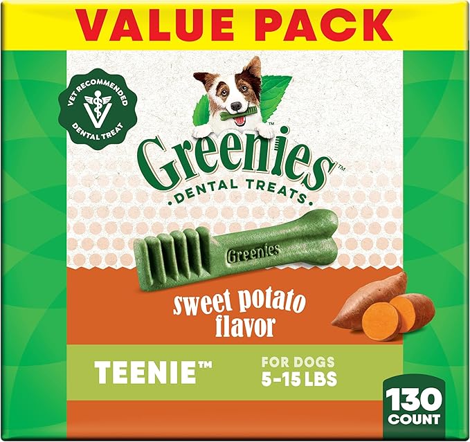 Greenies Veterinarian-Recommended Adult Natural Dental Dog Treats Teenie Size, Sweet Potato Flavor, 36 oz. Pack, 130 Count