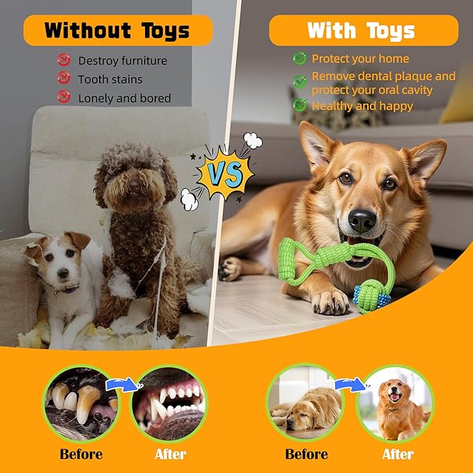 DSUMD 7 Pack Dog Rope Toys, Interactive Tough Chew Toys for Small and Medium Dogs, Clean Teeth and Relieve Boredom, Tug of War, Aggressive Chewers, Cotton Rope Knot Puppy Dental Toy