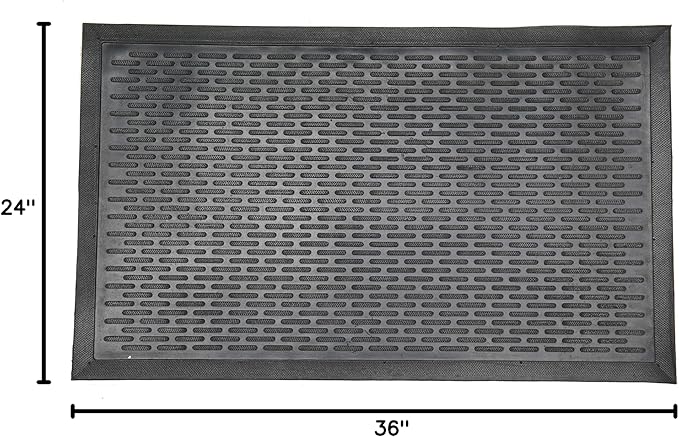 Ottomanson Easy Clean, Waterproof Non-Slip 2x3 Indoor/Outdoor Rubber Doormat, 24" x 36", Black