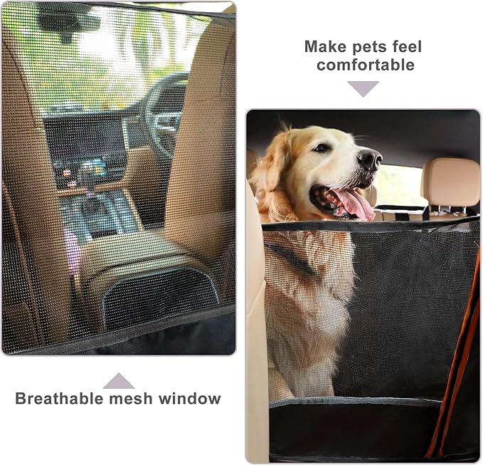 Daitore Dog Car Seat Cover for Back Seat with Mesh Window, 600D Heavy Duty Waterproof Hammock, Universal Fit for Cars and SUVs (Standard 56.5"x53")