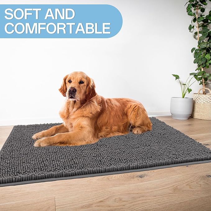 Amyracel Dirt Trapping Door Mat, 24" x 72" Large Absorbent Dog Door Mat for Muddy Paws, Quick Dry Non Slip Chenille Mud Mat for Dogs, Machine Washable Entry Indoor Entryway Rug for Inside Floor