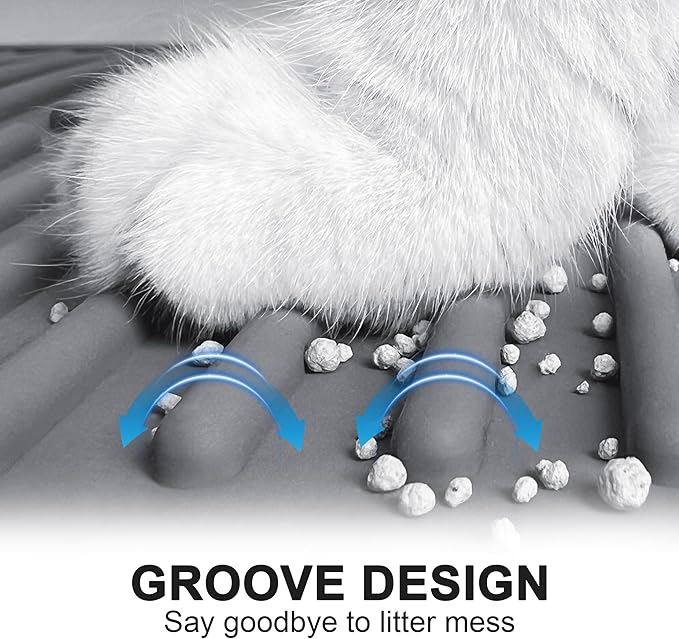 Cat Mat for Litter Box: Groove Design for Scatter Control - Easy Clean Silicone Cat Litter Mat (24"x15",Pack of 2,Grey)