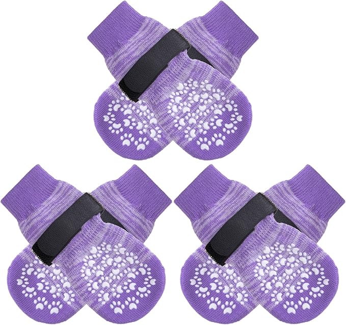 EXPAWLORER Double Side Anti-Slip Dog Socks with Adjustable Straps-Strong Grips Traction Control for Indoor on Hardwood Floor Wear,Best Paw Protector for Puppy Small Medium Large Dogs,X-small (6 Count)