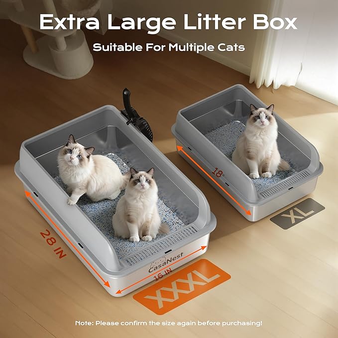 XXXL Stainless Steel Litter Box, 28.1'' Extra Large Metal Litter Box for Big and Multi Cats, Low Entry Design, Metal Pan, Non-Sticky, Anti-Leakage, Easy to Clean