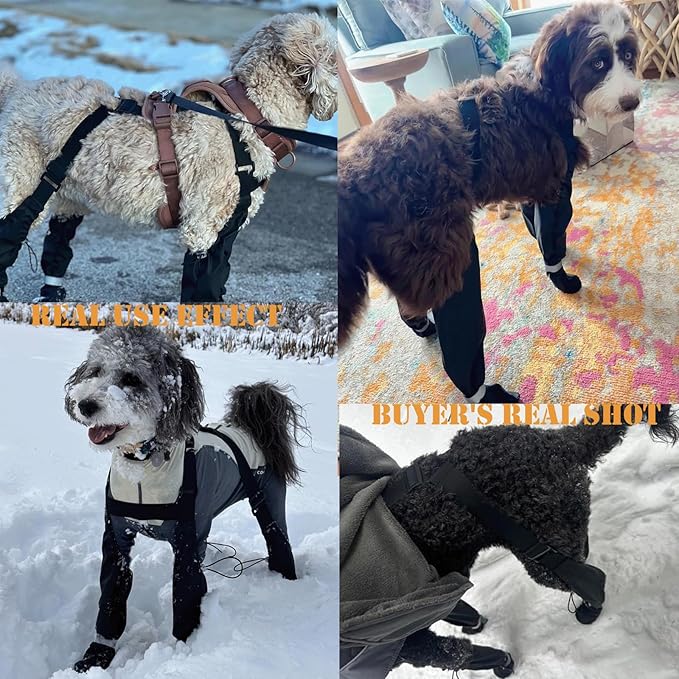 yucca Dog Suspender Booties, Paw Boot Leggings Anti-Slip, Pet Snow Pants with Attached Boots Waterproof, Adjustable Suspender Shoes for Dogs Winter Snow Rain Hiking Paws Protector
