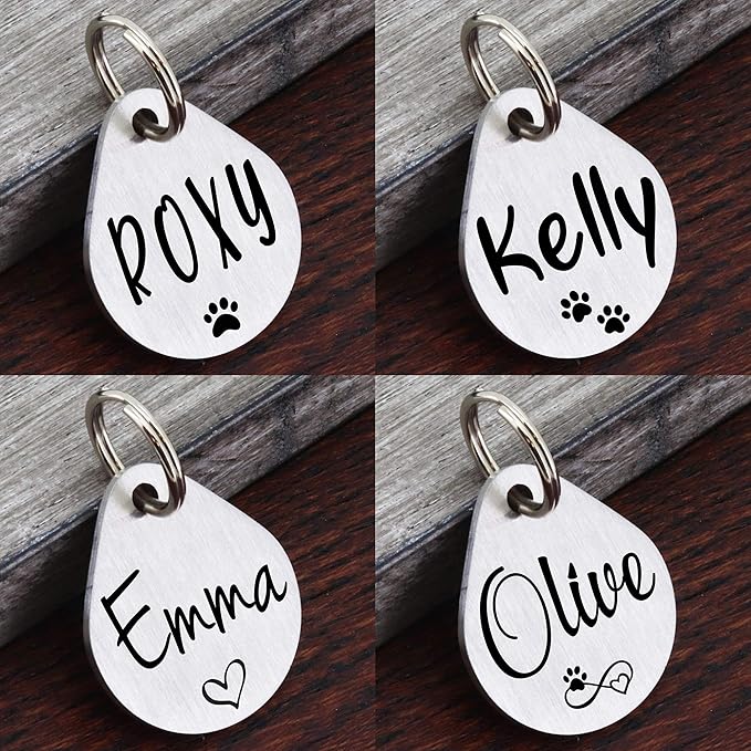 Ultra Joys Dog ID Tag, Custom Dog Tag Personalized Cat Tag, Pet ID Tag, Brushed Stainless Steel Teardrop Dog Tag Silver Medium