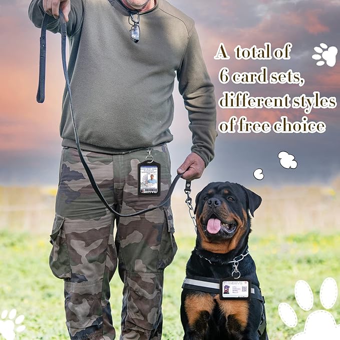 Gueevin 6 Pieces Service Dog ID Holder Badge Waterproof Holders with Clip Plastic Service Animals Tag Card Slot Pet Supplies, Horizontal and Vertical