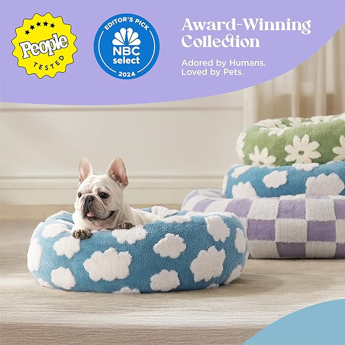 LE SURE Small Dog and Cat Bed - Round Calming Beds as Present for Pets, Cute Modern Design with Jacquard Shaggy Plush, Anti-Slip Bottom, 23 Inch, Green