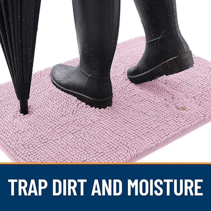OLANLY Dog Door Mat for Muddy Paws 70x46, Absorbs Moisture and Dirt, Absorbent Non-Slip Washable Doormat, Quick Dry Chenille Mud Mat for Dogs, Entry Indoor Entryway Carpet for Inside Floor, Dusty Rose