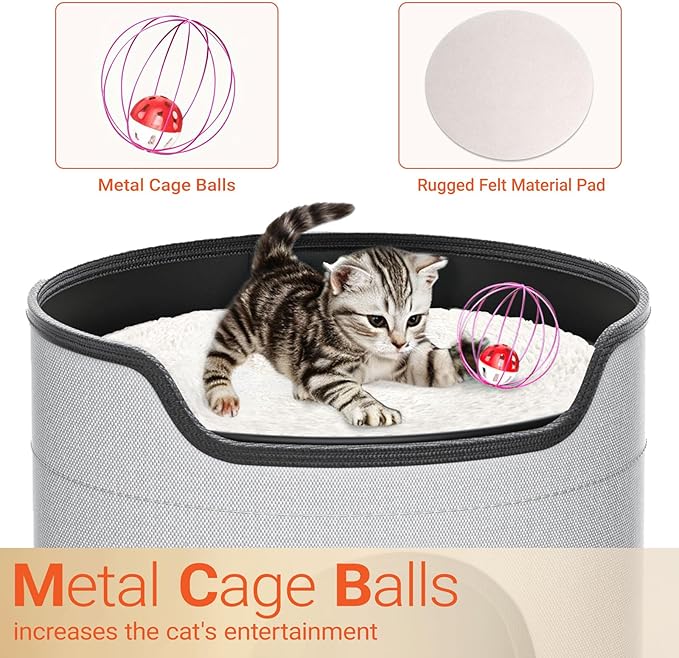 Cat Beds for Indoor Cats,Large Luxury Double Cat Beds with Cat Scratcher Pad Toys w/Catnip,Soft Washable Cushion Cat House Shelter D15xH15 in Grey (Blue, Metal Cage Balls+5mm Pad)