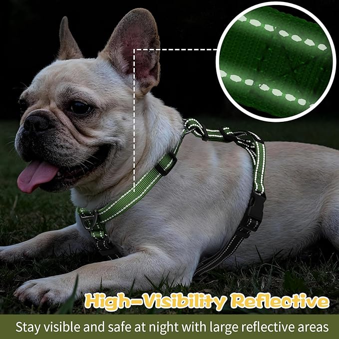 Dog Harness,Adjustable No Pull Dog Harness,Y-Shaped Design,Buckle-Neck Balance Harness with Reflective, Ideal for Dog Training Hiking, Easy Walk Harness,Durable High-Tensile Nylon Green-L