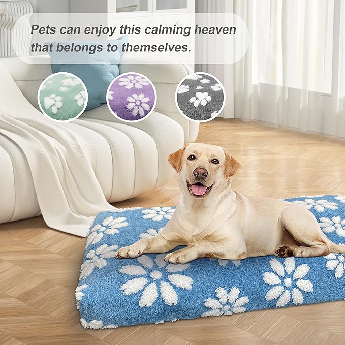 Dog Beds for Large Dogs, Cute Thick Dog Bed for Crate Kennel, Fluffy Pet Bed with Removable Washable Cover and Anti-Slip Bottom, 35"x 22", Blue Flower
