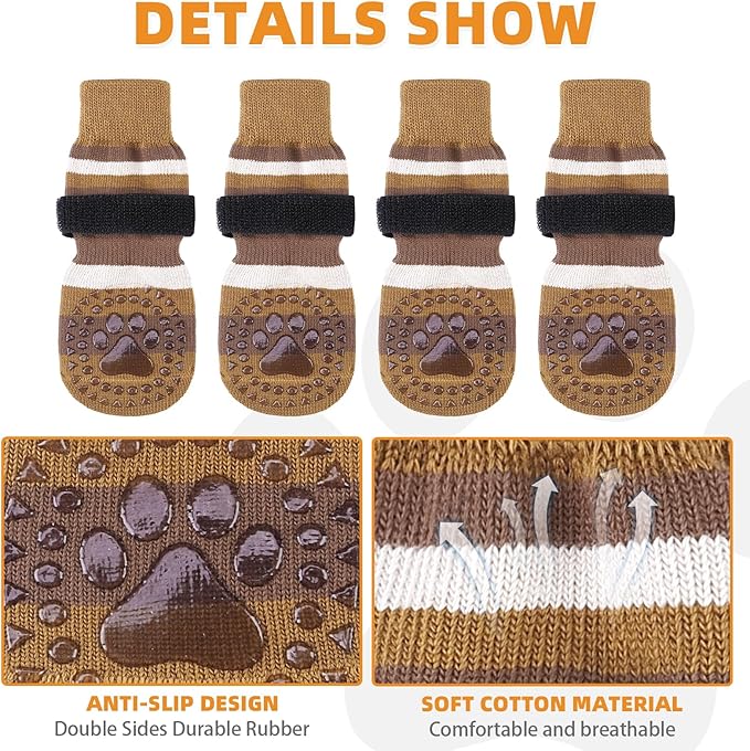 KOOLTAIL Anti Slip Dog Socks to Prevent Licking Paws and Slipping, Extra-Thick Grip Pet Boots & Paw Protectors, Winter Warm Puppy Shoes Booties for Hardwood Floors Small Medium Large Senior Dogs, L