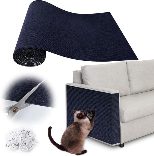 Cat Scratch Furniture Protector - 158" x 17" Trimmable Self-Adhesive Cats Claws Scratch Pads, DIY Cat Climbing Couch Protector for Scratch Post Cat Tree Replacement Indoor (Dark Blue)