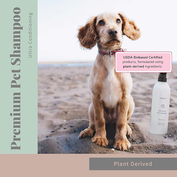 Begley’s No Rinse Waterless Pet Shampoo, Bathless Cleaning, Deodorizing, and Odor Removal for a Shiny, Fresh Smelling Coat - Effective for Dogs, Puppies, and Cats - Fresh Oatmeal Mango Scent