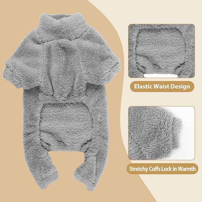 Fuzzy Dog Pajamas Turtleneck Pet Clothes Warm Soft Cozy Lightweight Pet Pjs Dog Sweaters for Medium Dogs(Grey-M)