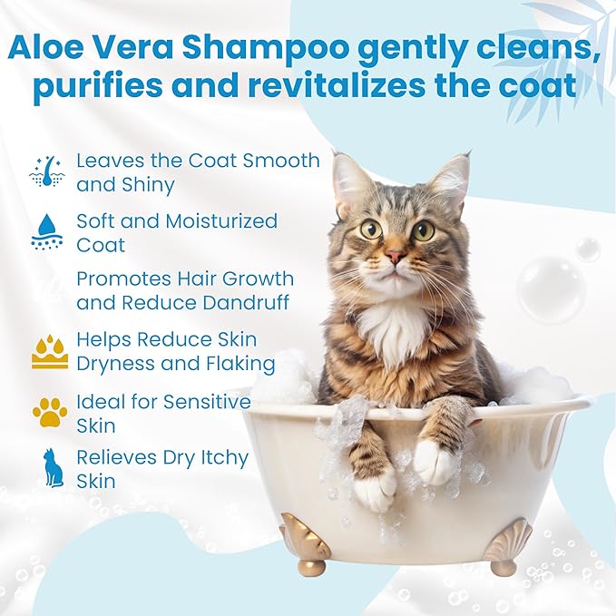 Bio PetActive Cat Shampoo with Natural Aloe Vera Extract | Kitten Itch Relief, Sensitive Skin & Coat Care, Deshedding & Moisturizing | Veterinary Formulated, Paraben Free, pH Balanced | 13.53 Fl Oz